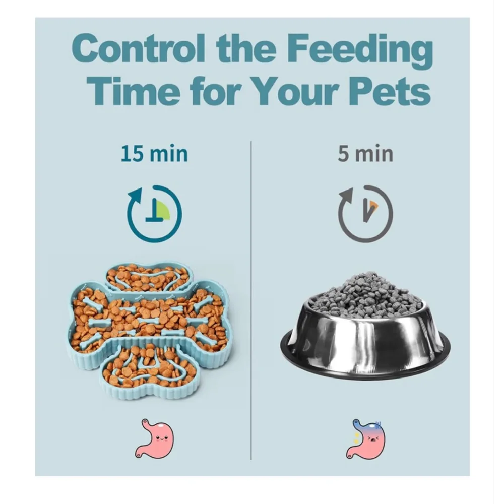 NEW 2 in 1 Slow Feeder Dog Bowls Dogs Suction Cups Dry & Wet Puzzle Anxiety